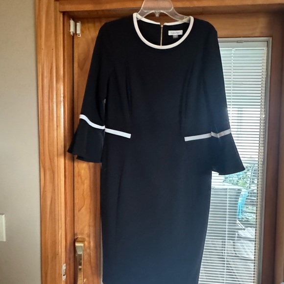 Calvin Klein Long Sleeve Black Dress with White Trim - Picture 10 of 10